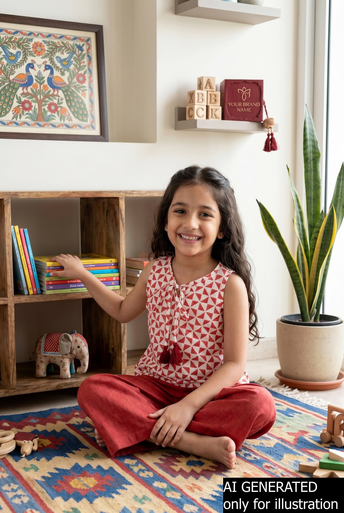 Image for Kusvaa Grw139 Gauri Kids White Marron Cotton Co Ord Set Details Ai