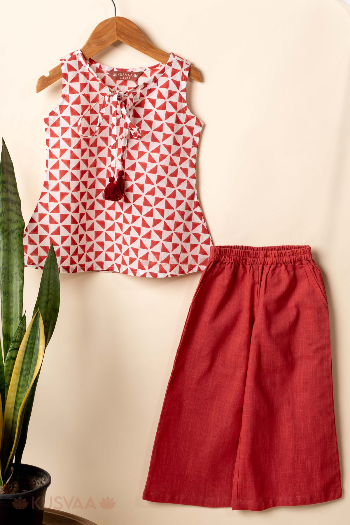 Image for Kusvaa Grw139 Gauri Kids White Marron Cotton Co Ord Set Featured