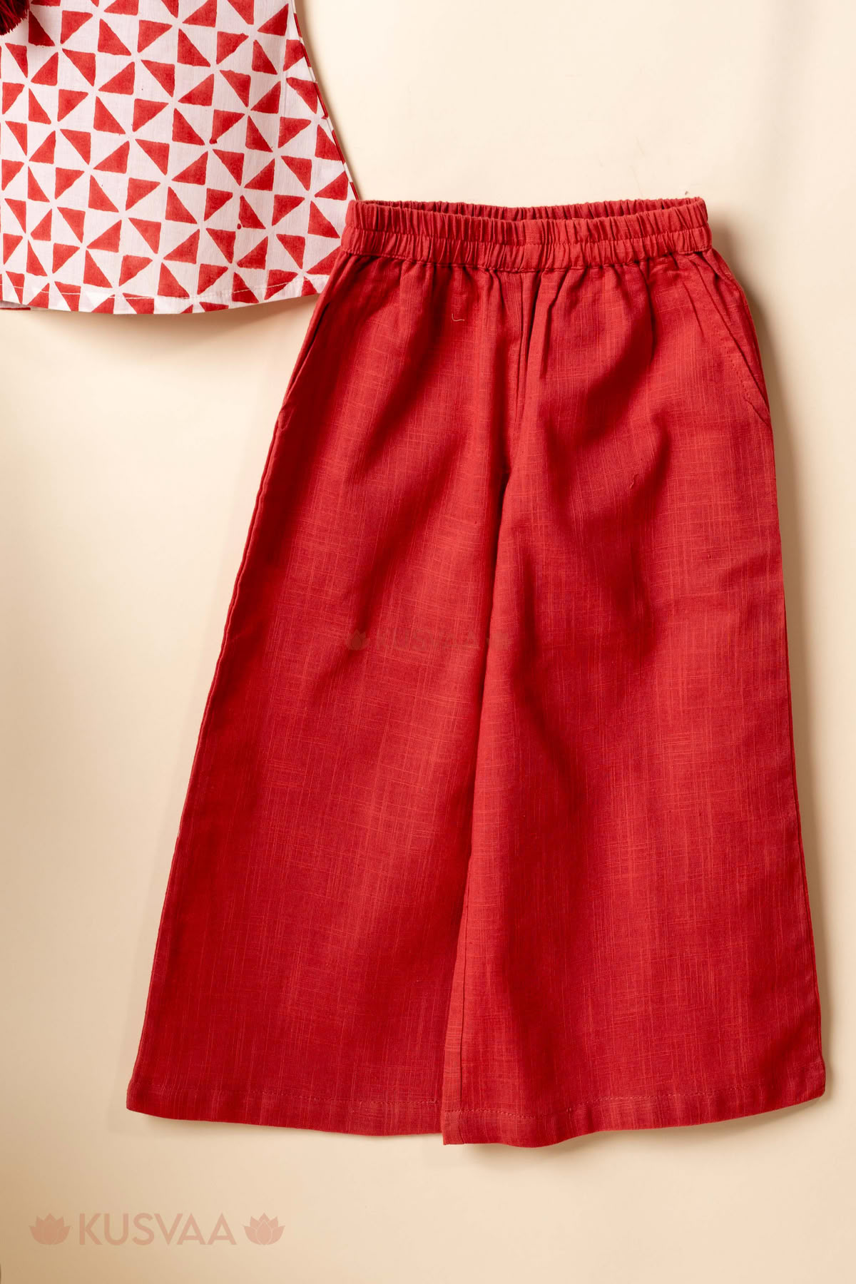 Image for Kusvaa Grw139 Gauri Kids White Marron Cotton Co Ord Set Lower