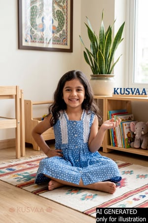 Image for Kusvaa Grw140 Oviya Kids Blue Cotton Dress Ai