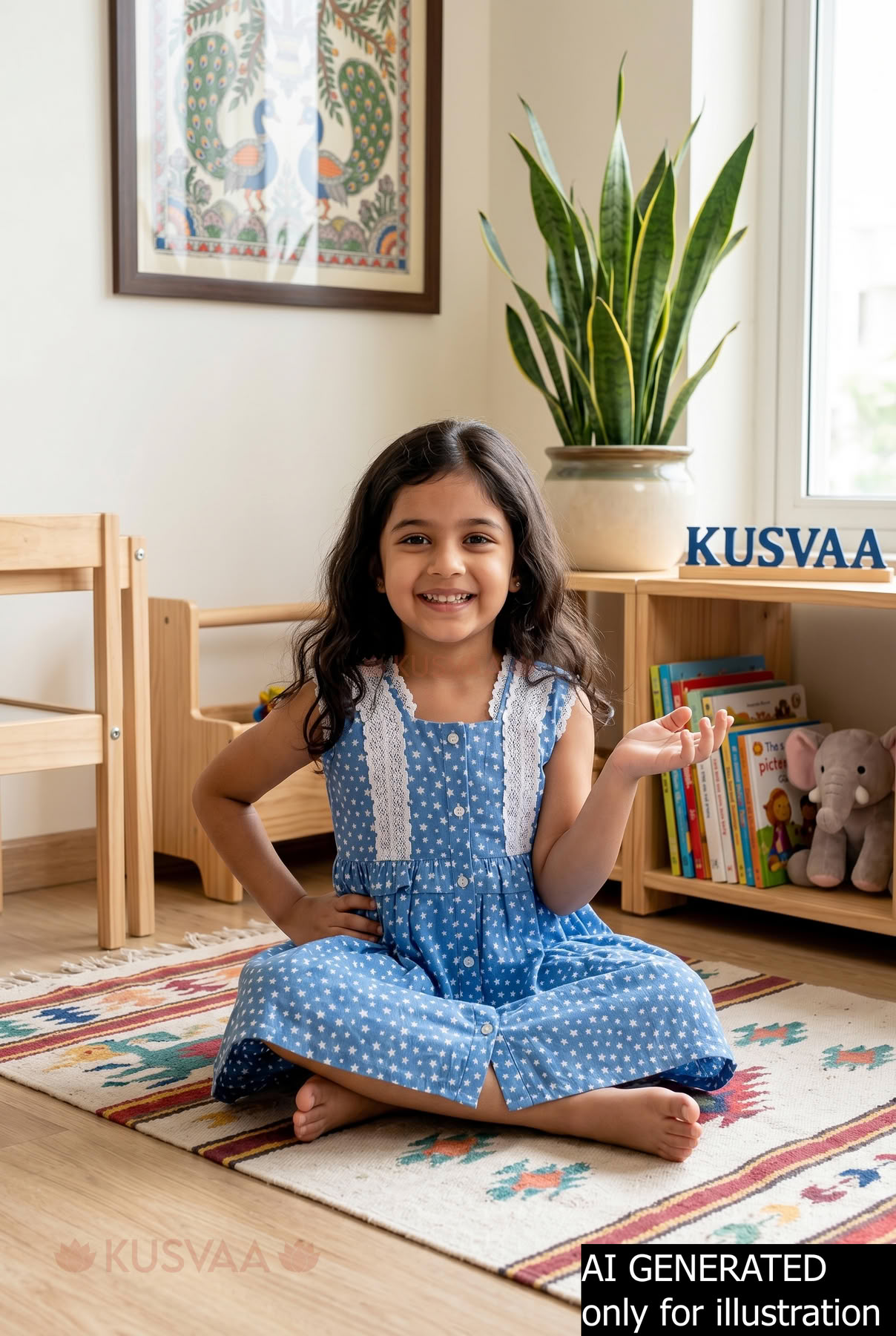 Image for Kusvaa Grw140 Oviya Kids Blue Cotton Dress Ai
