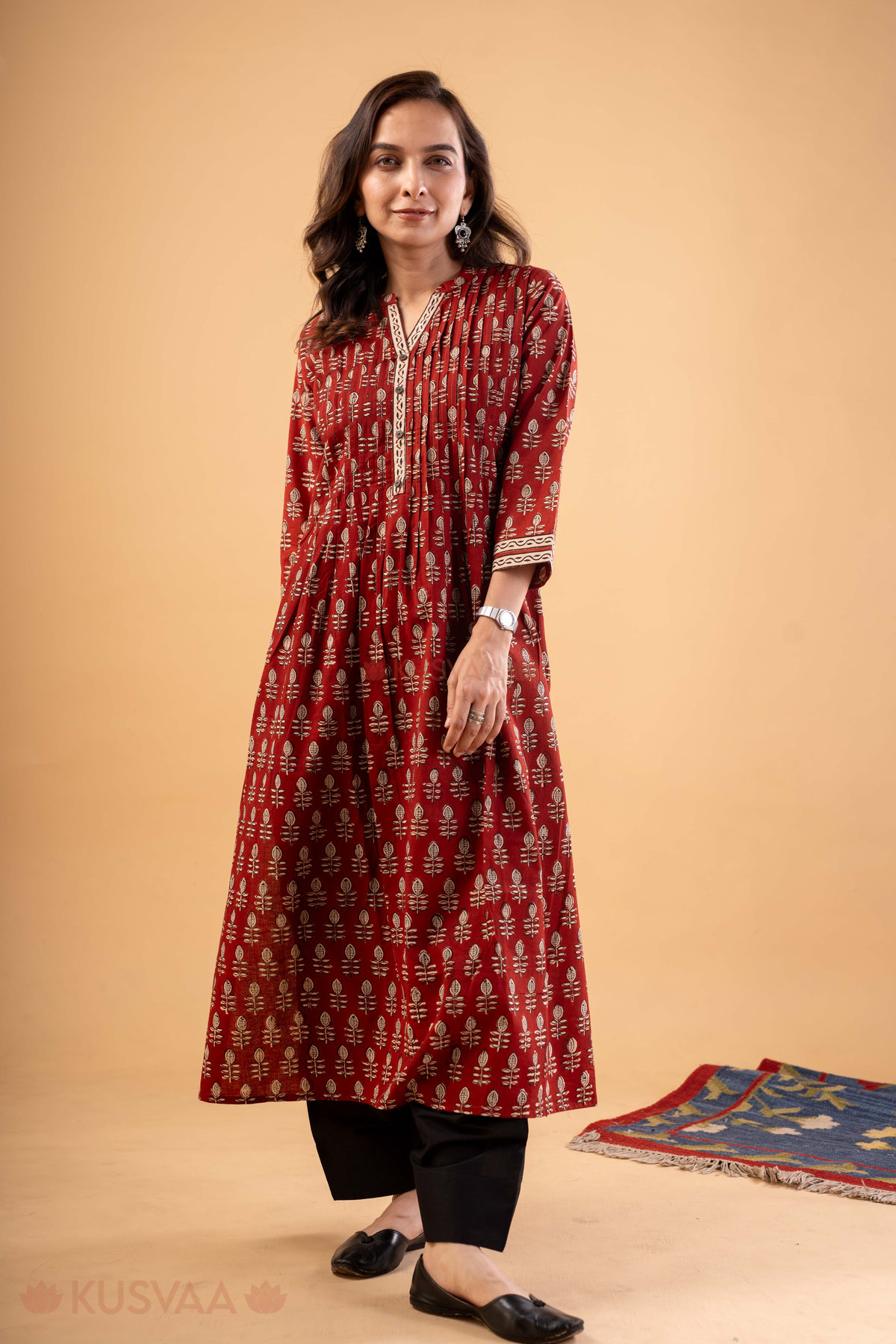 Image for Kusvaa Wkr325 Zara Cotton Handblock Kurta Front