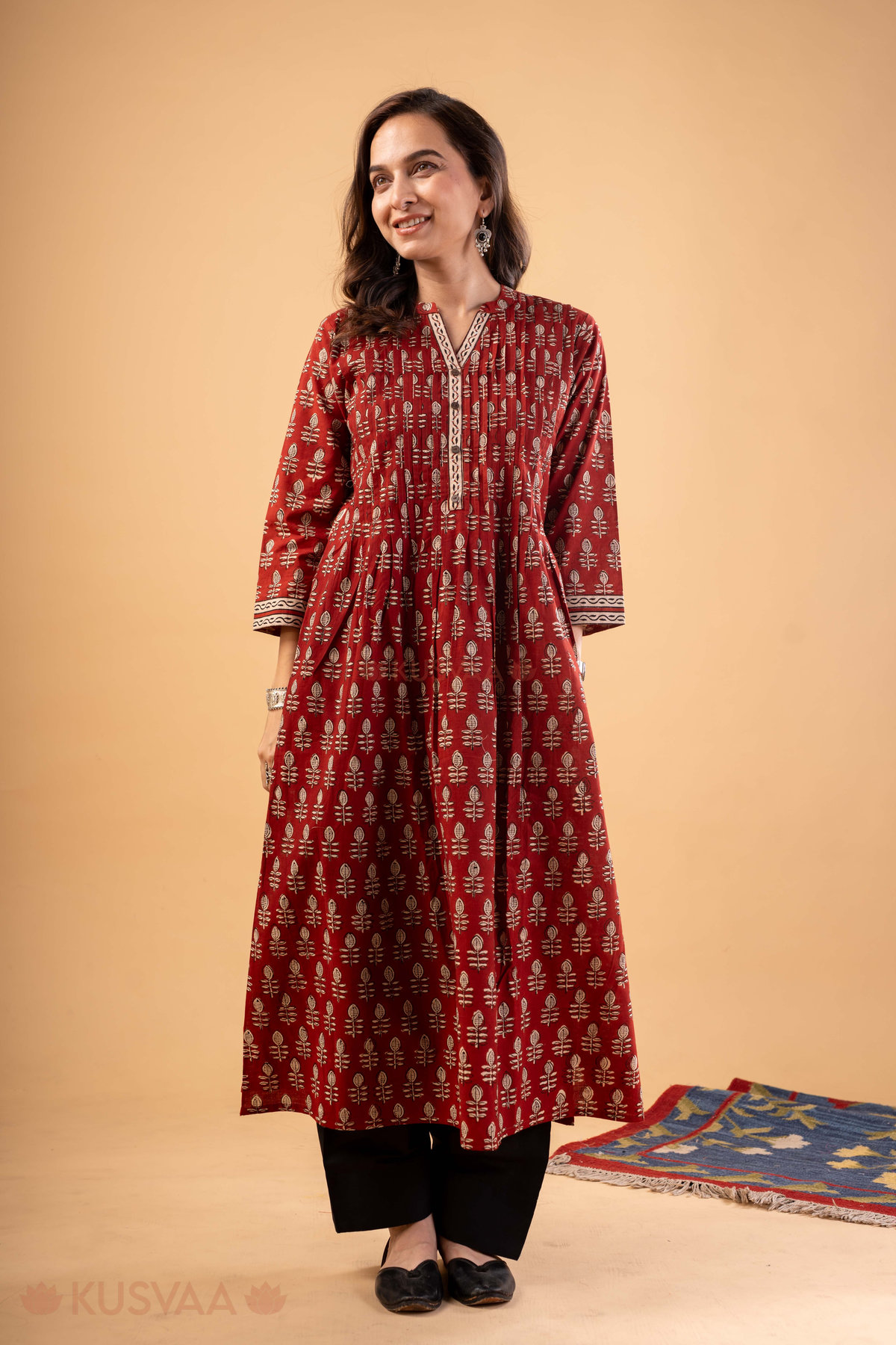 Image for Kusvaa Wkr325 Zara Cotton Handblock Kurta Side
