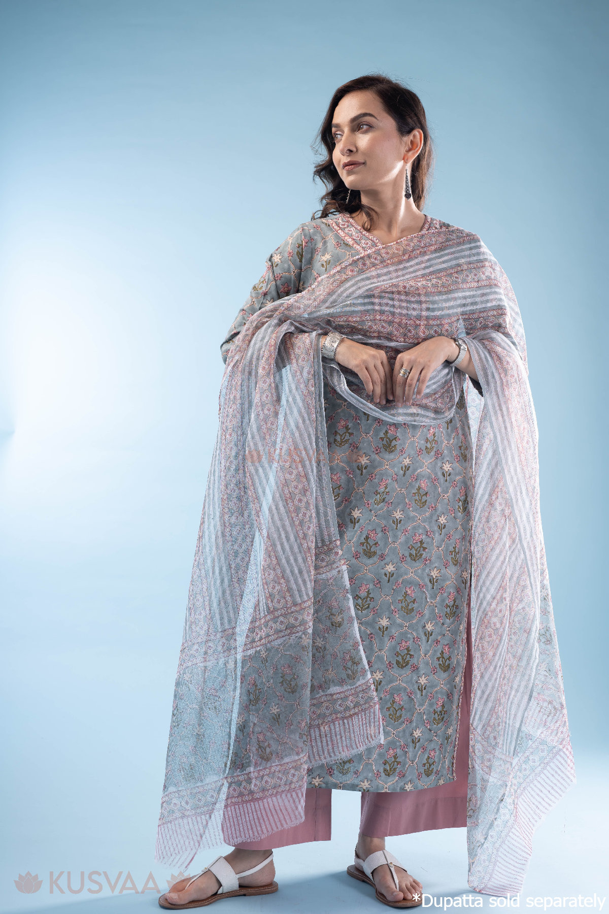 Image for Kusvaa Wkr326 Ishi Cotton Handblock Straight Kurta Front