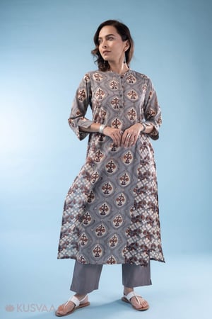 Image for Kusvaa Wkr327 Iva Cotton Handblock Straight Kurta Front