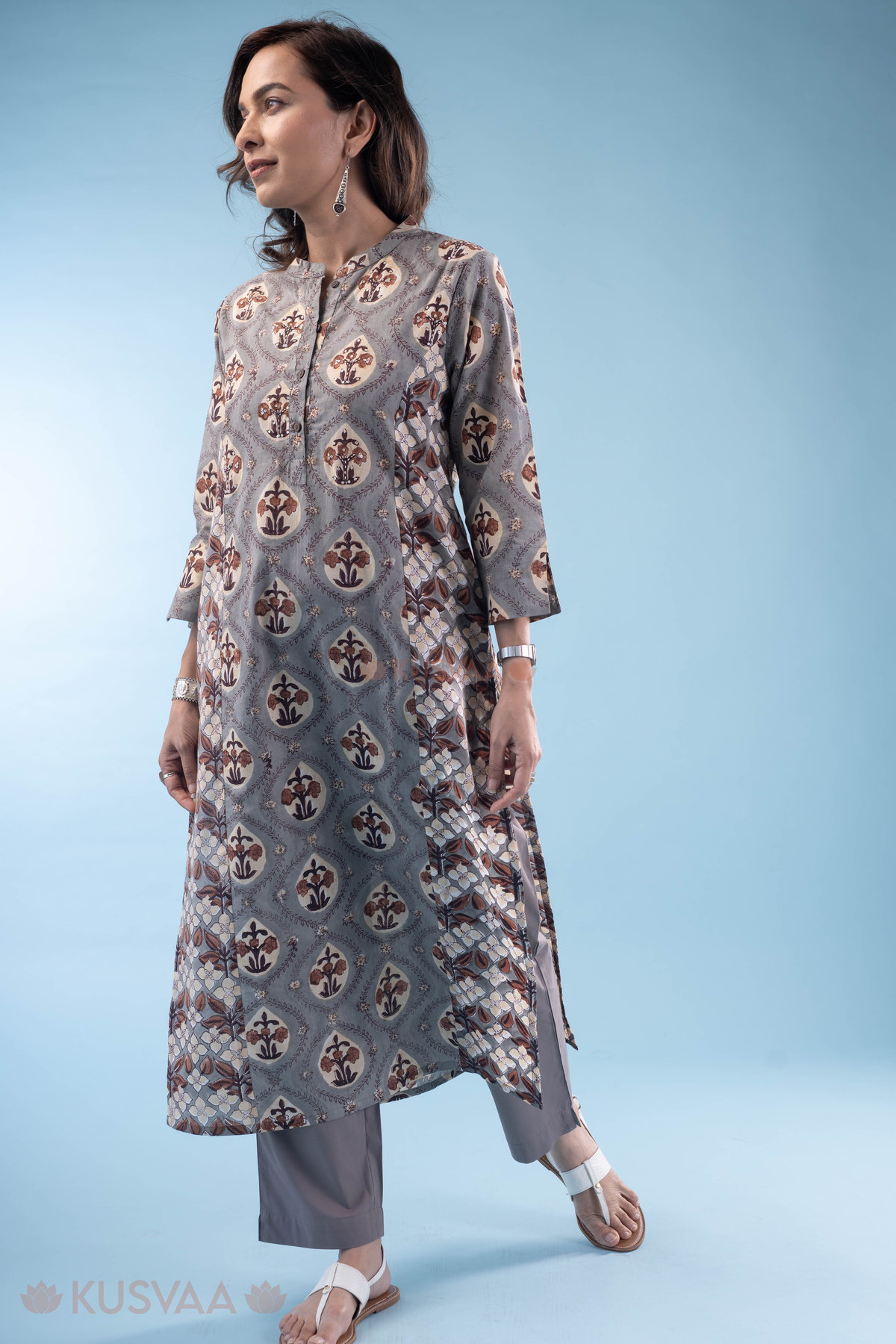 Image for Kusvaa Wkr327 Iva Cotton Handblock Straight Kurta Pattern