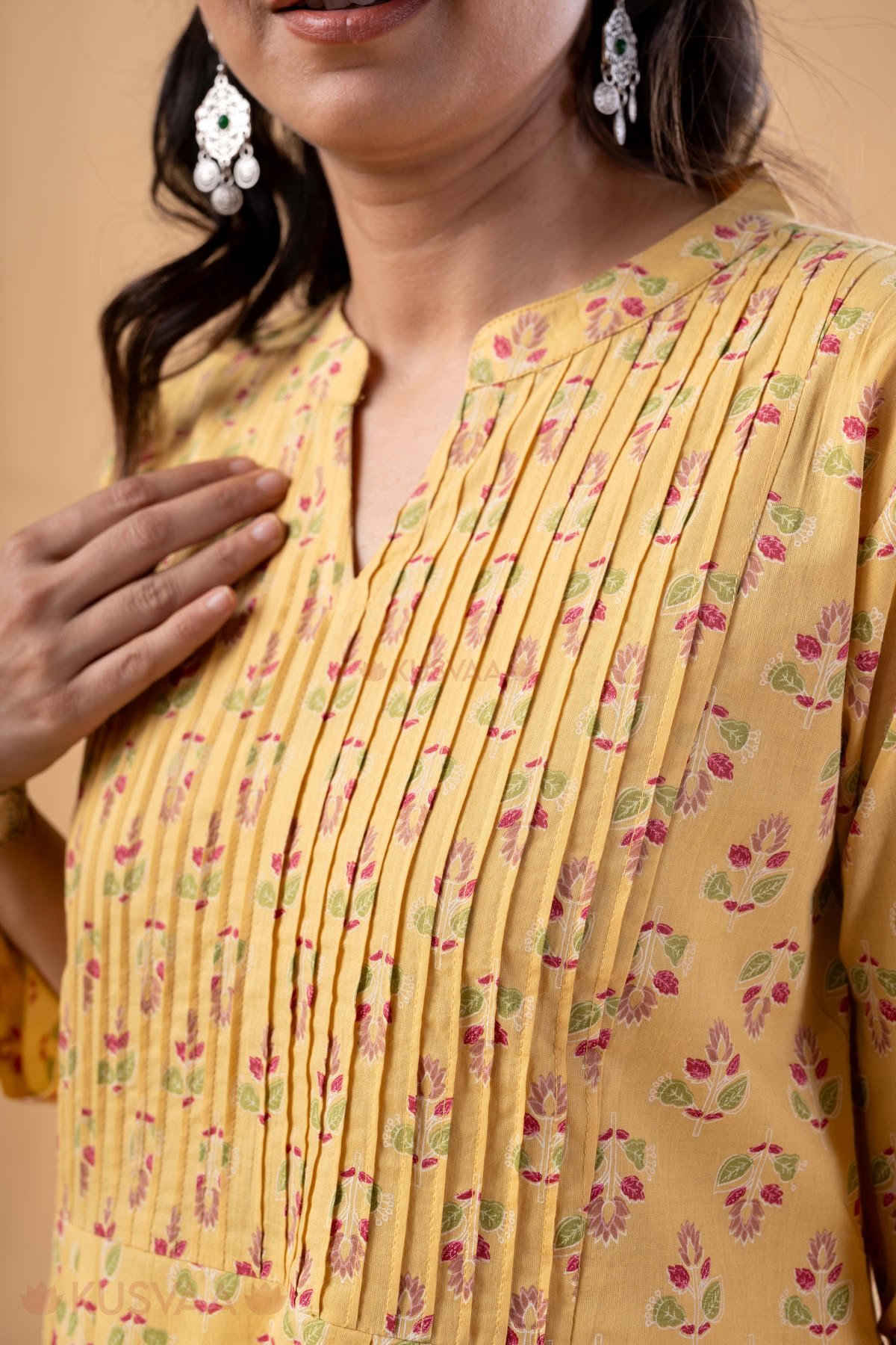 Image for Kusvaa Wkr333 Lavanya Cotton Straight Fit Kurta Closeup