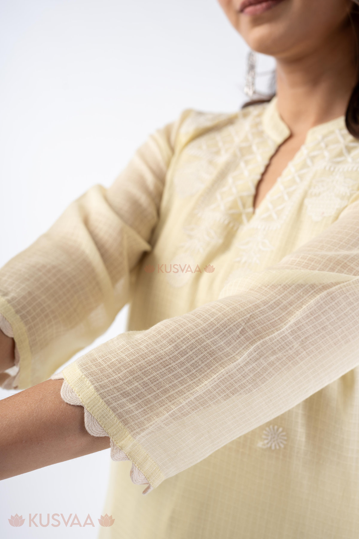 Image for Kusvaa Wkr334 Mura Kota Doria Straight Fit Kurta Closeup 2