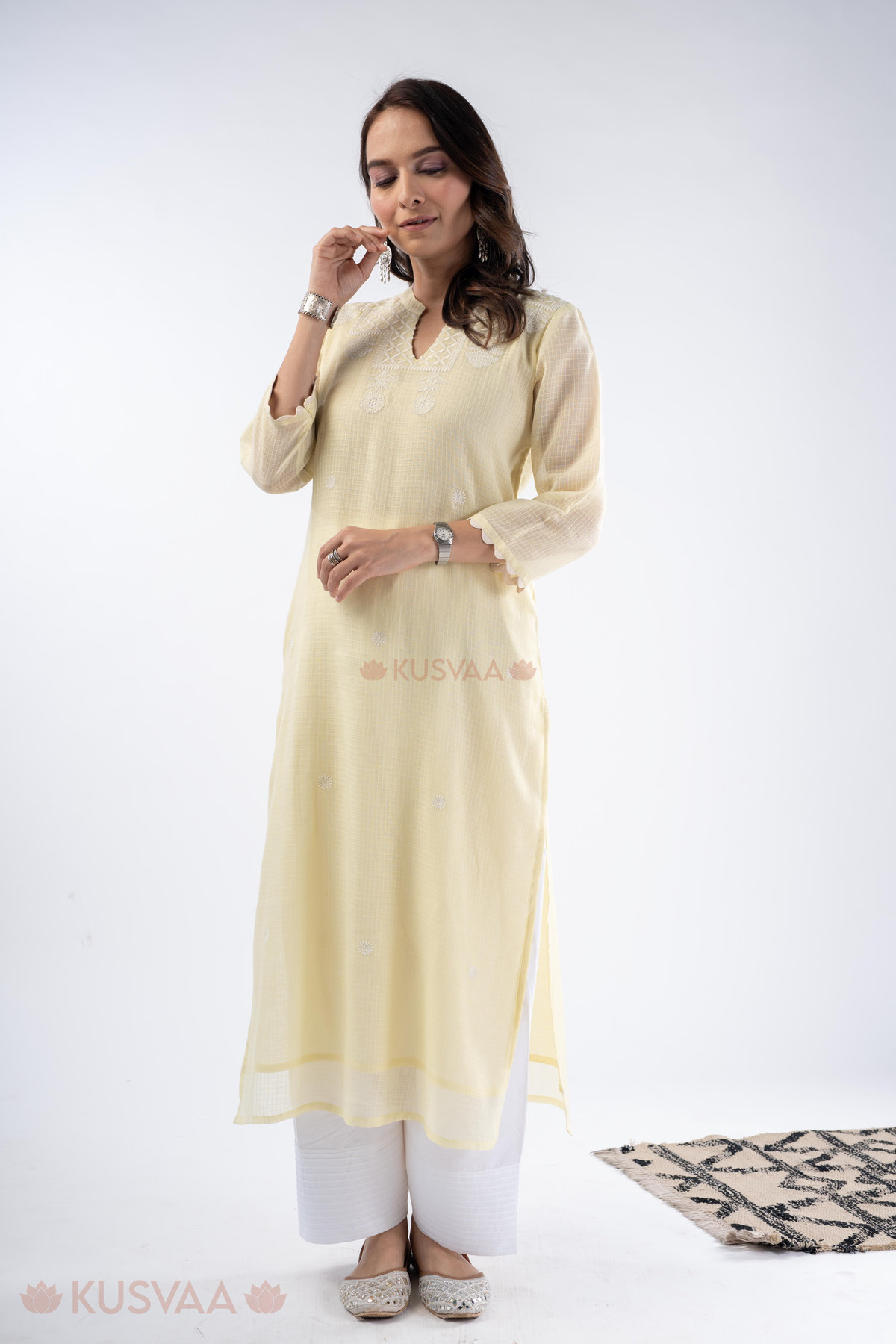 Image for Kusvaa Wkr334 Mura Kota Doria Straight Fit Kurta Pattern