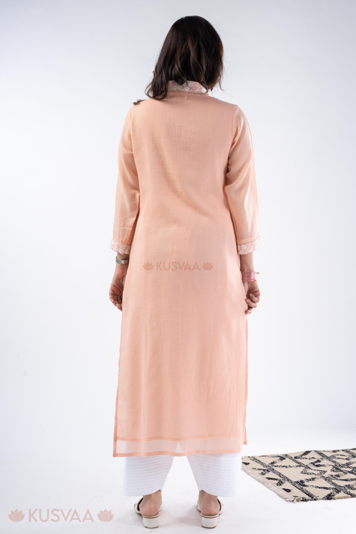 Image for Kusvaa Wkr335 Grahi Kota Doria Straight Fit Kurta Back