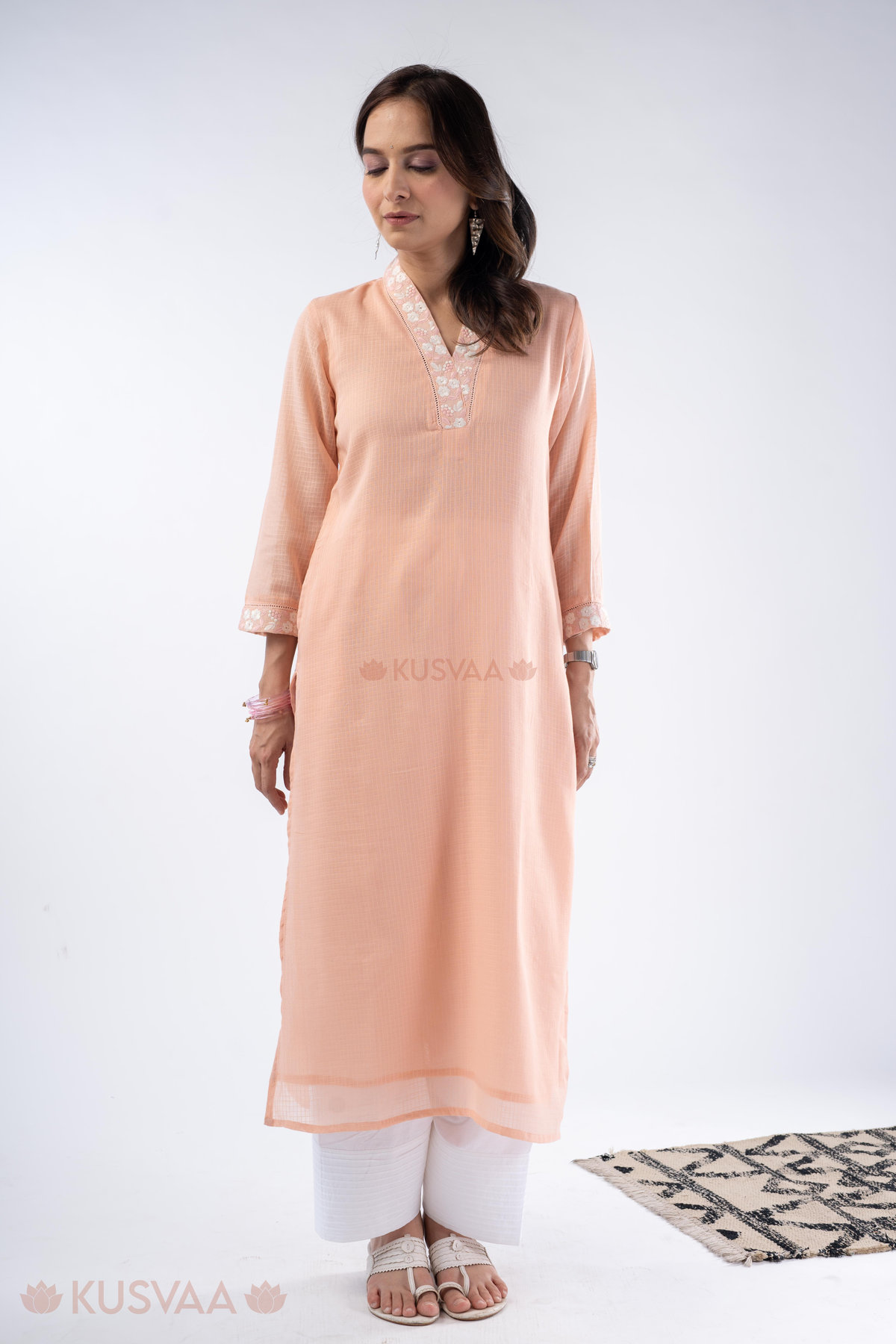 Image for Kusvaa Wkr335 Grahi Kota Doria Straight Fit Kurta Pattern