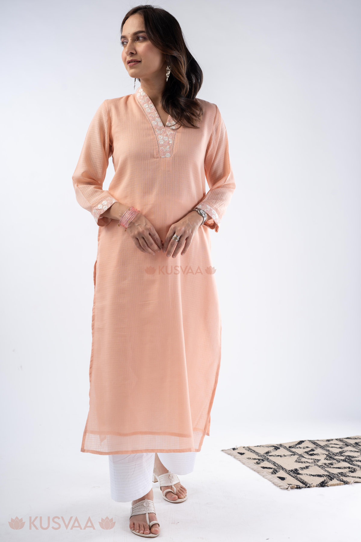 Image for Kusvaa Wkr335 Grahi Kota Doria Straight Fit Kurta Side