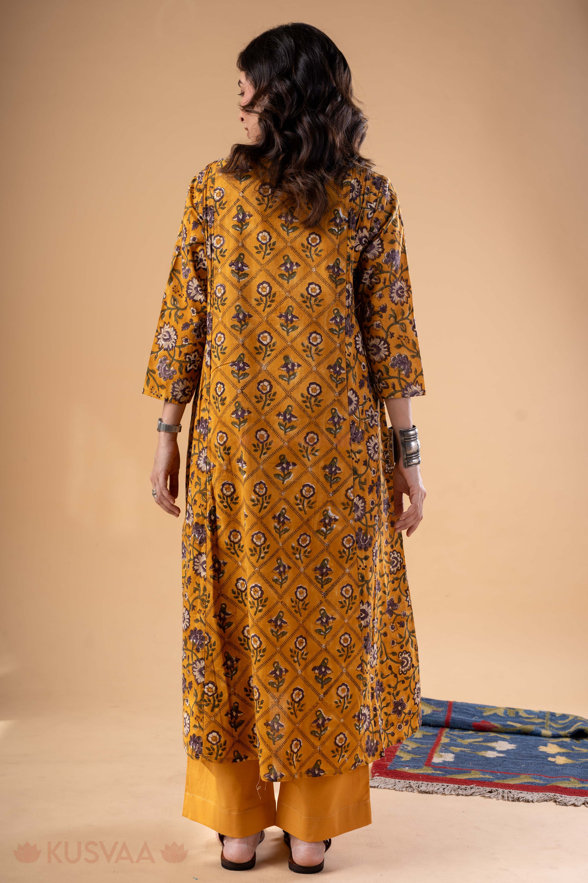 Image for Kusvaa Wkr336 Aarunya Handblock A Line Kurta Back