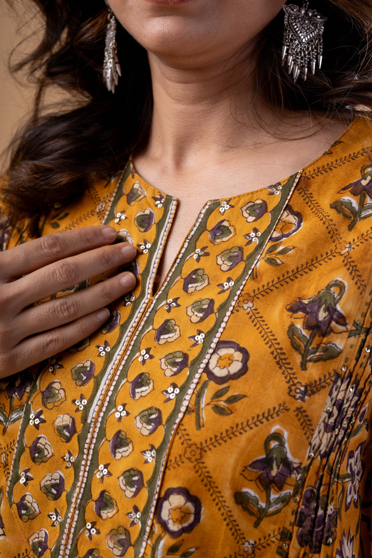 Image for Kusvaa Wkr336 Aarunya Handblock A Line Kurta Closeup