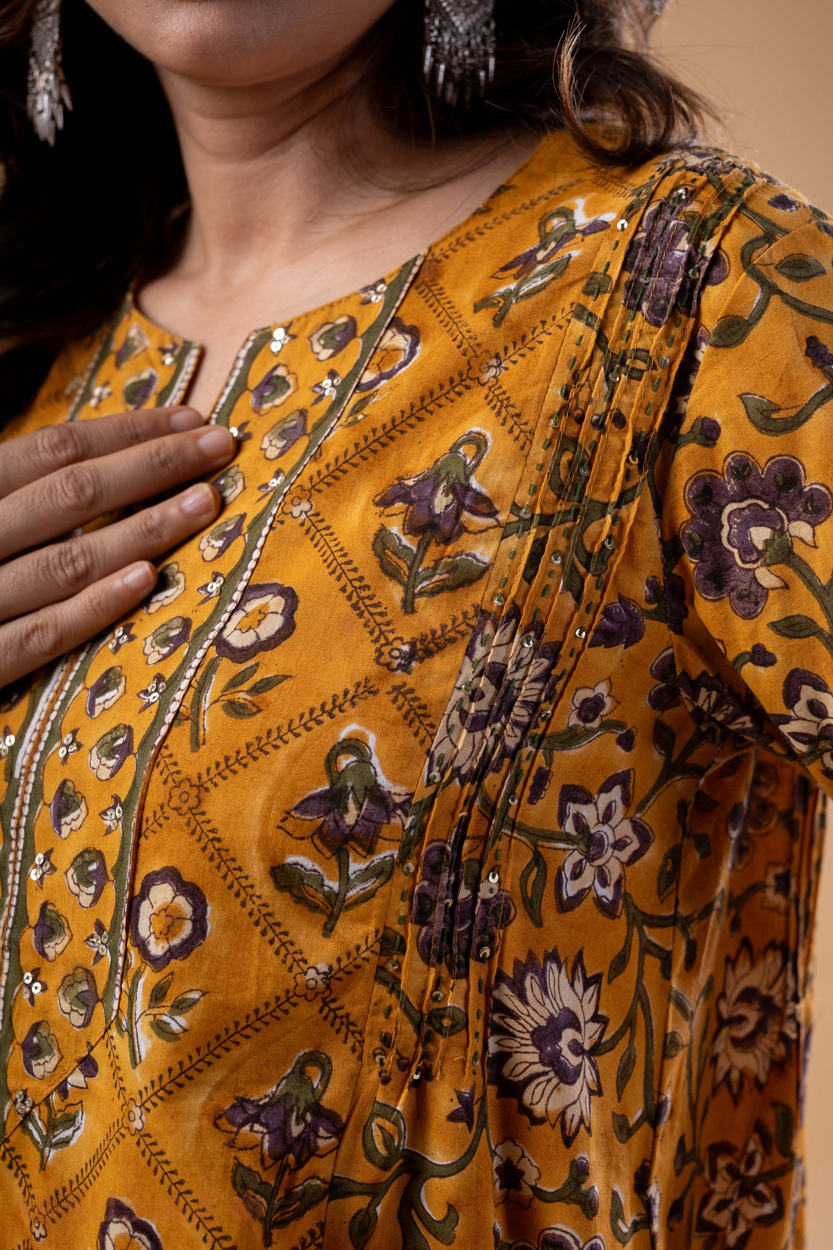 Image for Kusvaa Wkr336 Aarunya Handblock A Line Kurta Detail