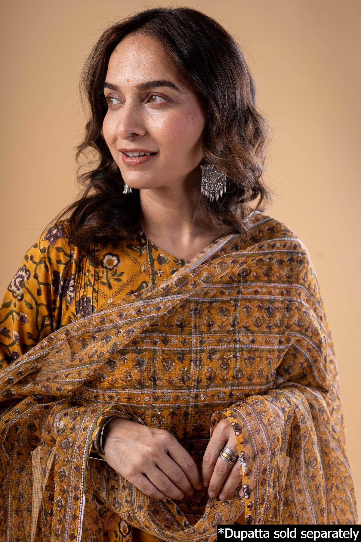 Image for Kusvaa Wkr336 Aarunya Handblock A Line Kurta Featured With Dupatta