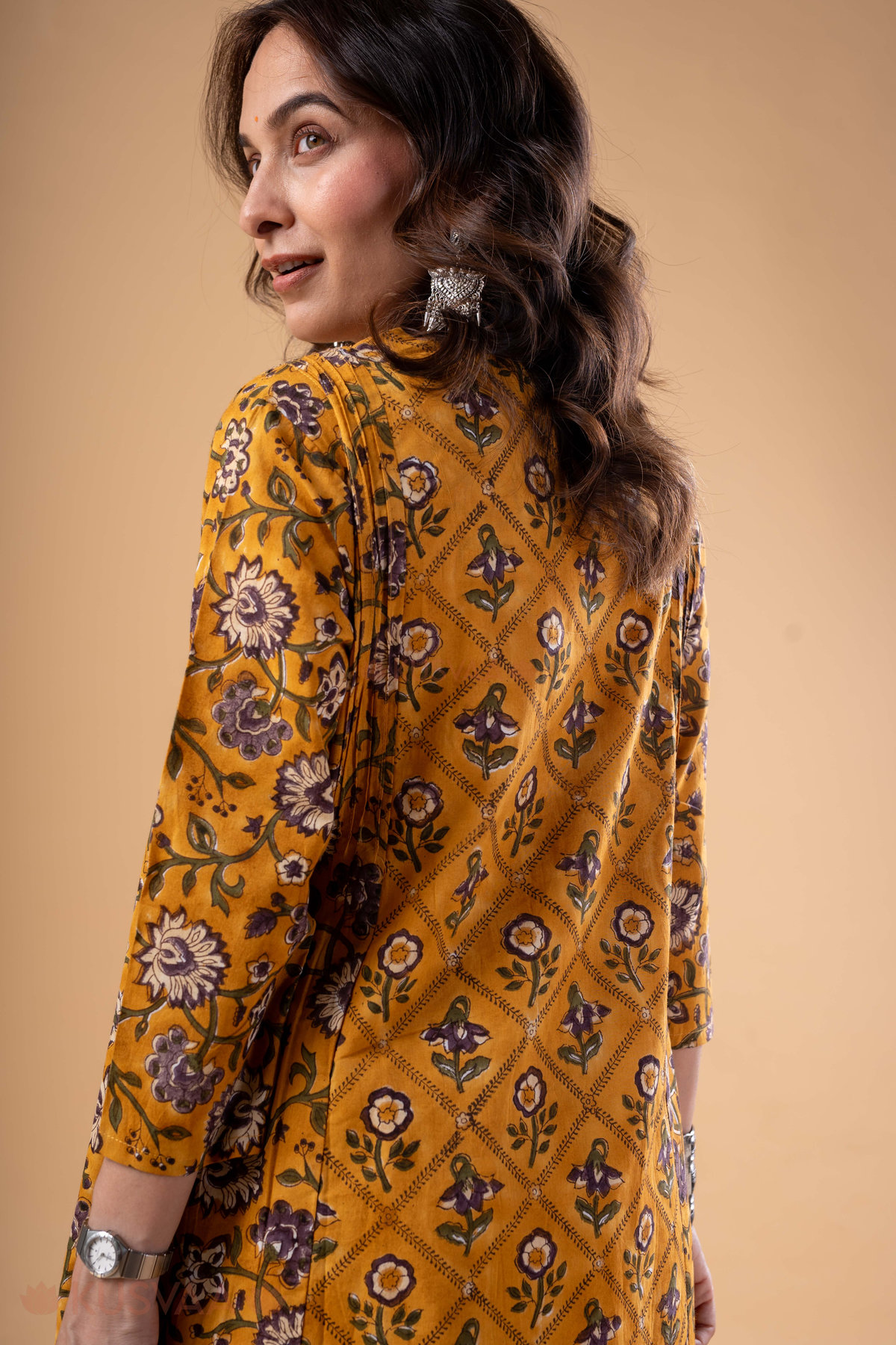 Image for Kusvaa Wkr336 Aarunya Handblock A Line Kurta Shoulder
