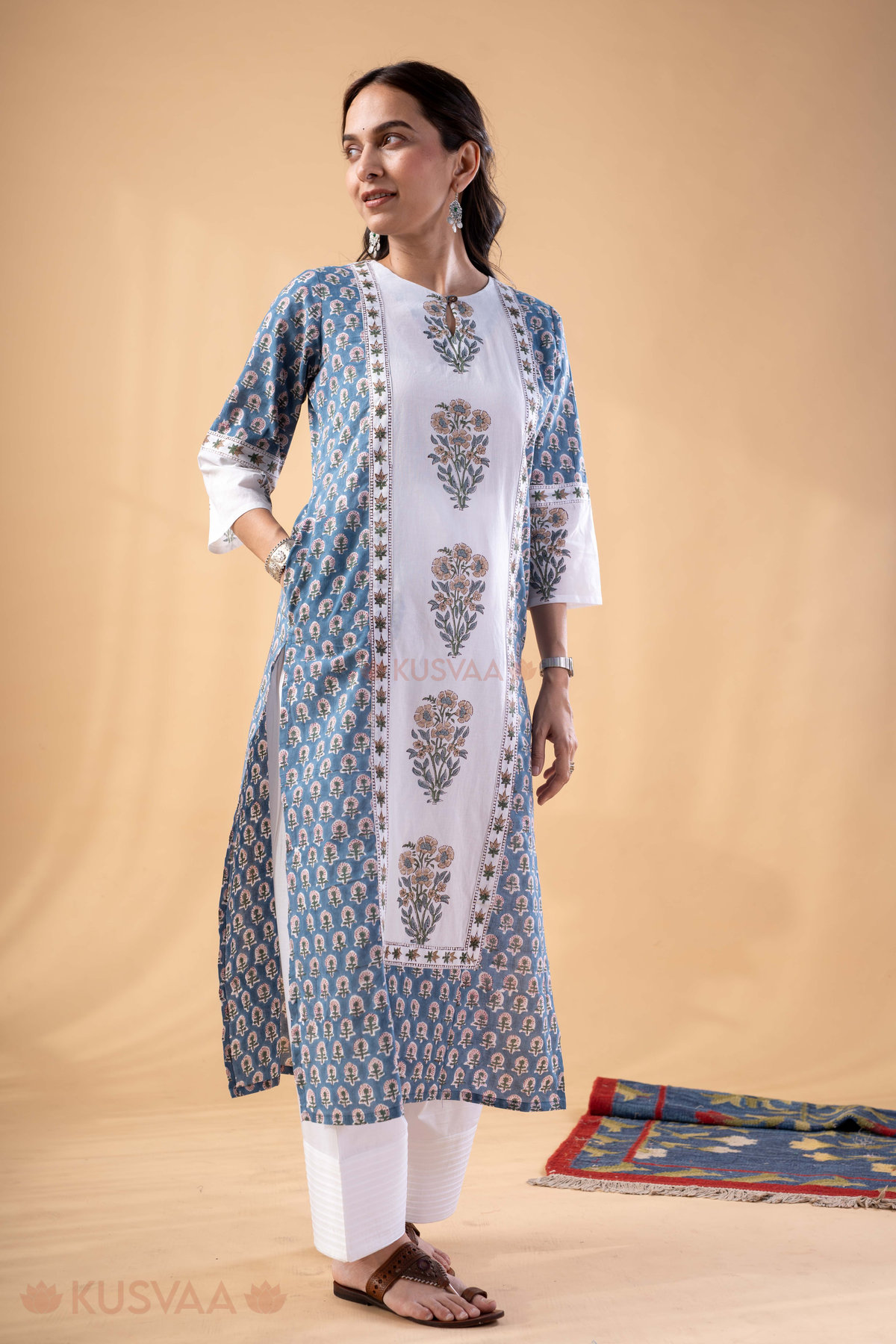 Image for Kusvaa Wkr337 Amulya Handblock Straight Fit Kurta Front 2