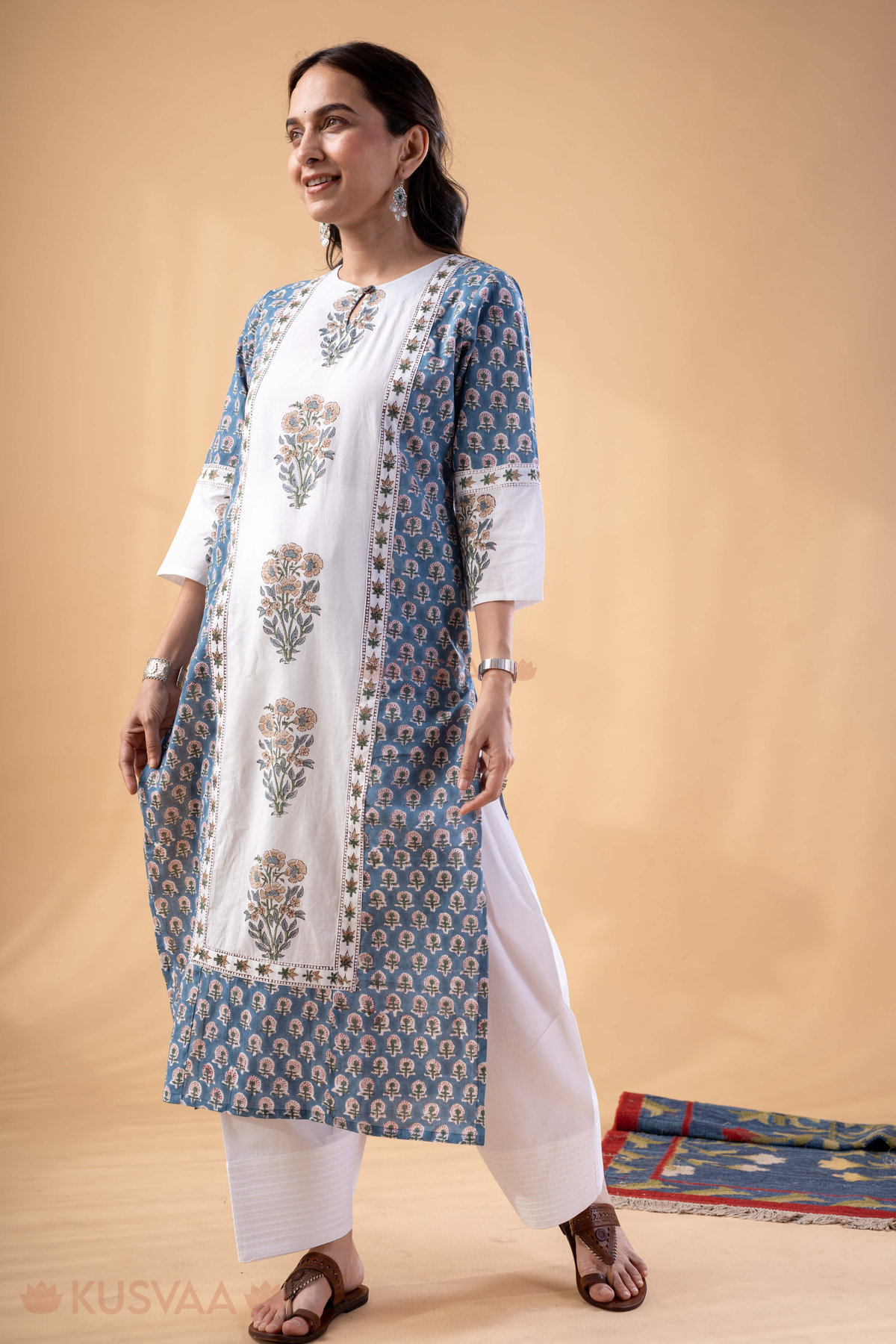 Image for Kusvaa Wkr337 Amulya Handblock Straight Fit Kurta Front