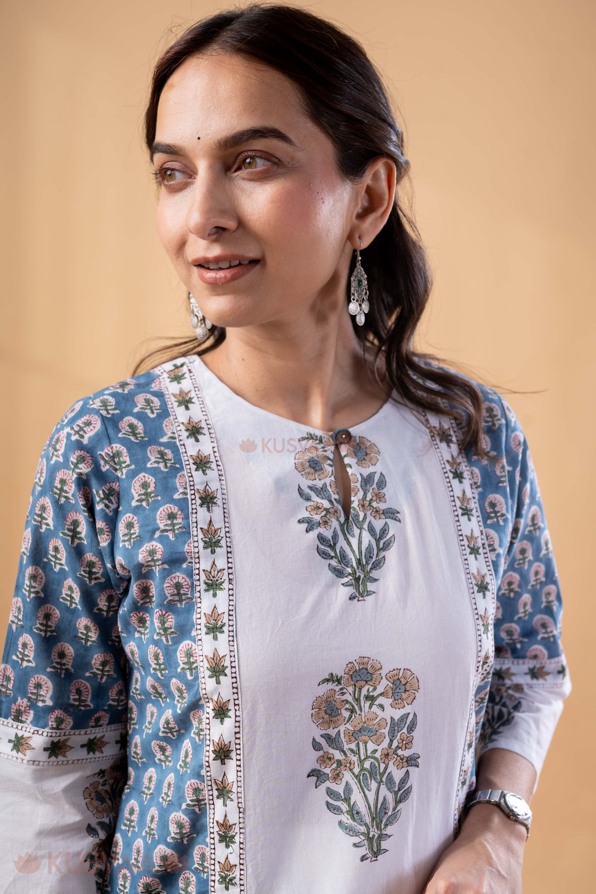 Image for Kusvaa Wkr337 Amulya Handblock Straight Fit Kurta Pattern