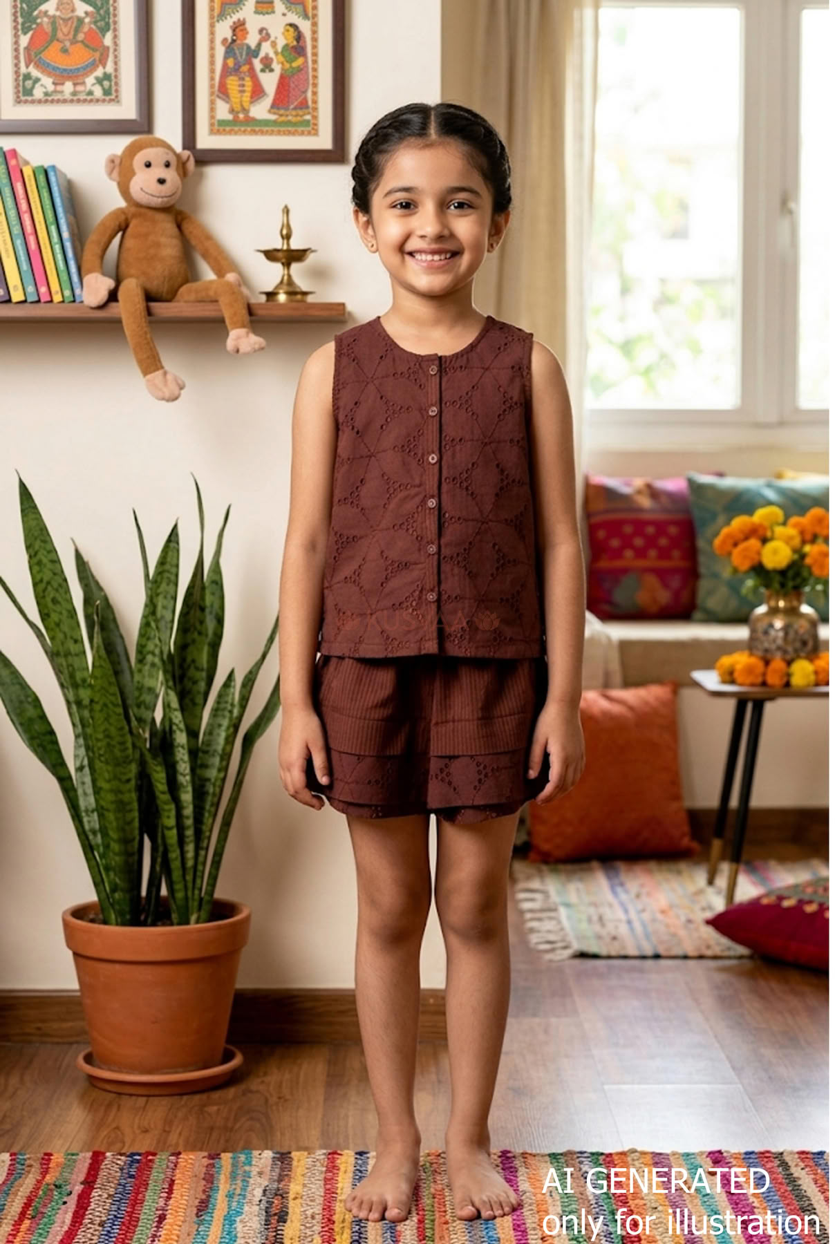 Gauri Cotton Schiffli Girl’s Top Short Set