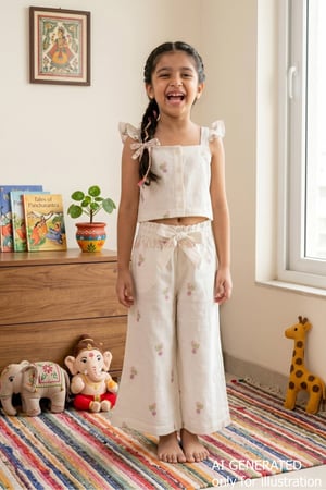Image for Kusvaa Grw121 Siya Handloom Cotton Girls Top Pant Set Closeup Ai