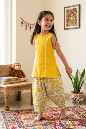 Image for Kusvaa Grw127 Meera Cotton Dobby Girls Top Pant Set Ai