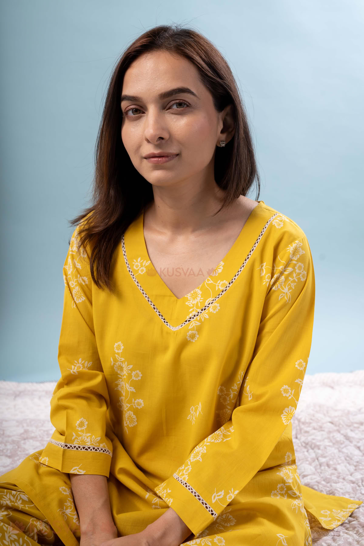 Image for Kusvaa Lwj011 Mira Cotton Yellow Night Suit Set Featured
