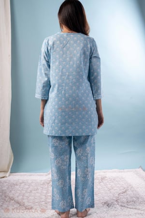 Image for Kusvaa Lwj014 Avani Cotton Blue Nightsuit Set Back.jpg