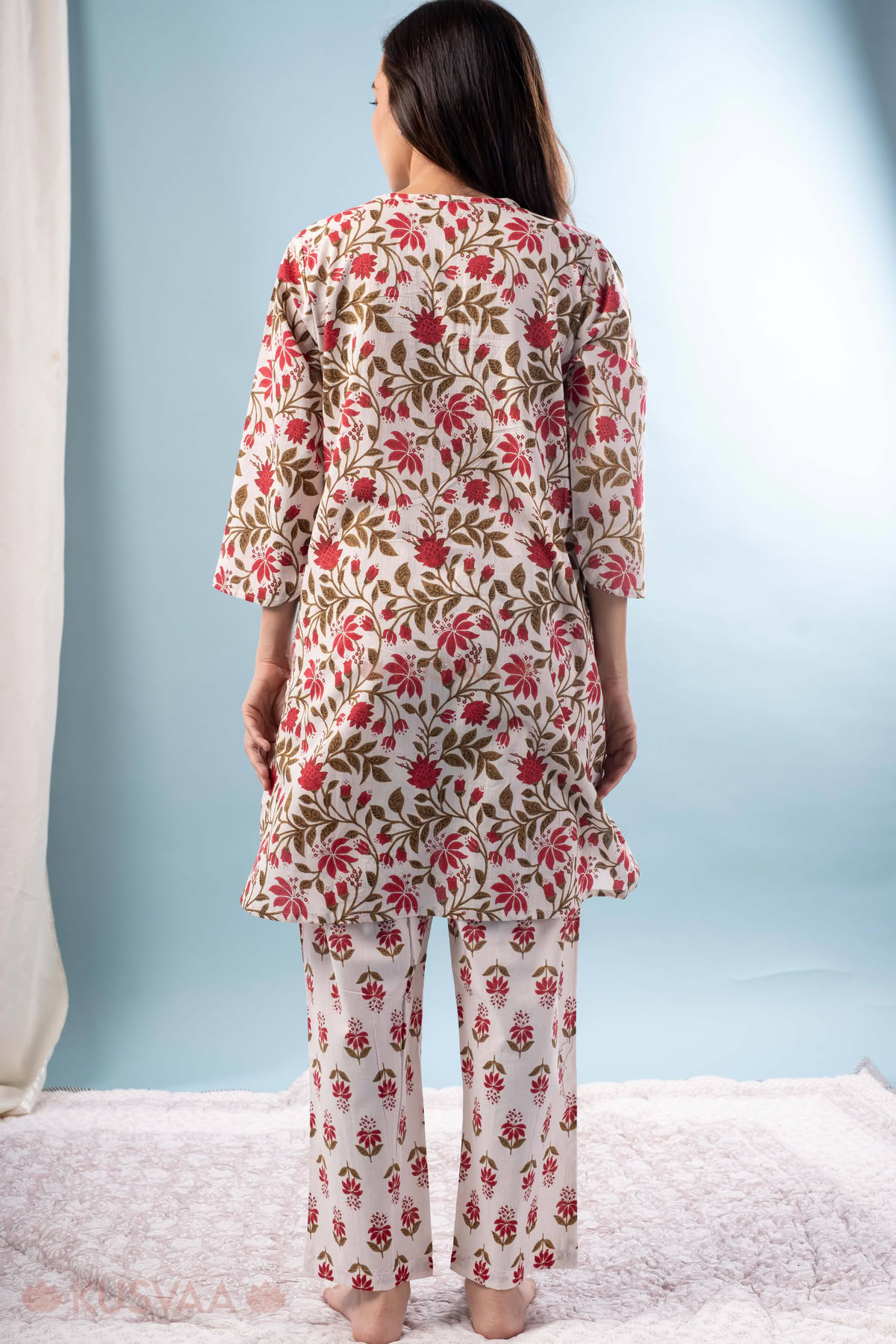 Image for Kusvaa Nl15 Ojaswini Cotton White Nightsuit Set Back