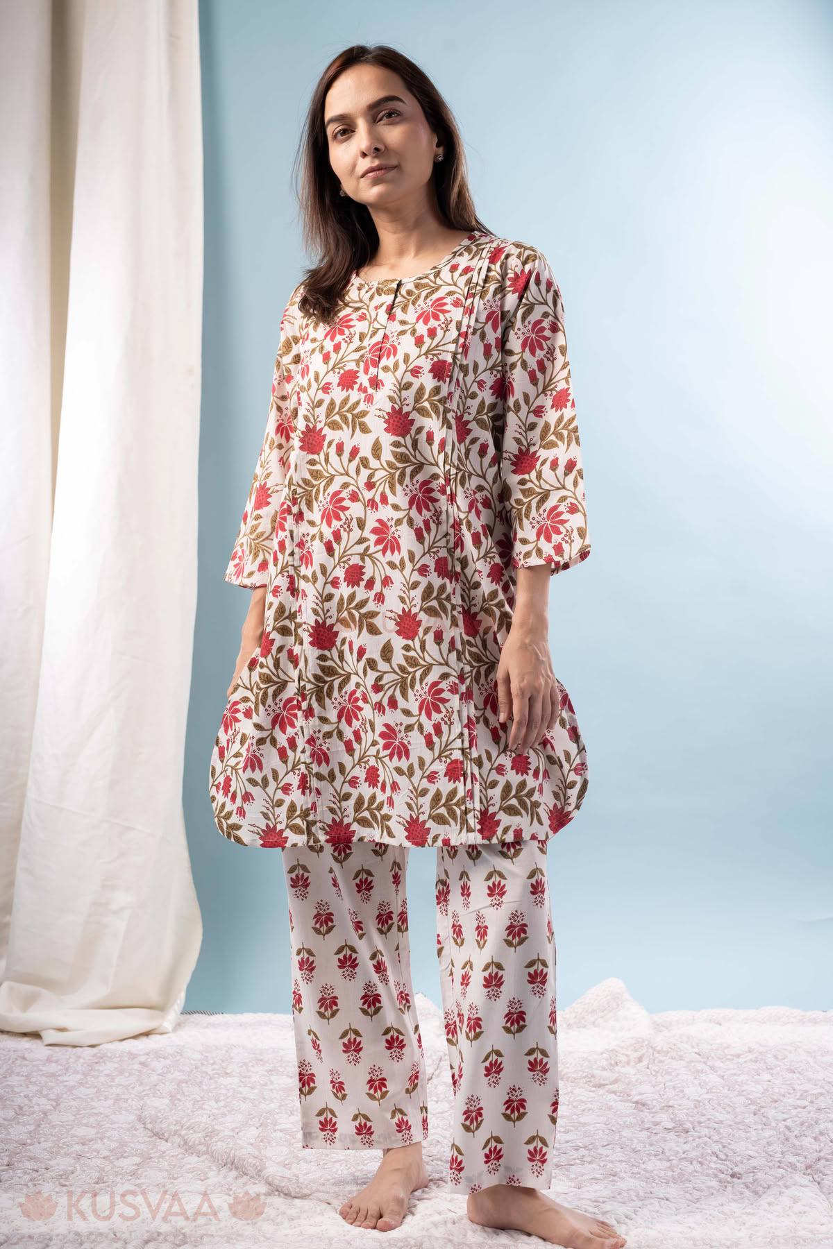 Image for Kusvaa Nl15 Ojaswini Cotton White Nightsuit Set Front