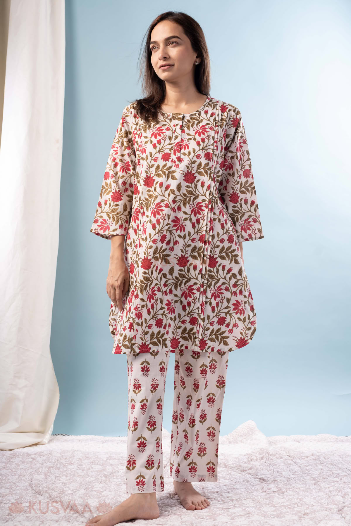 Image for Kusvaa Nl15 Ojaswini Cotton White Nightsuit Set Side