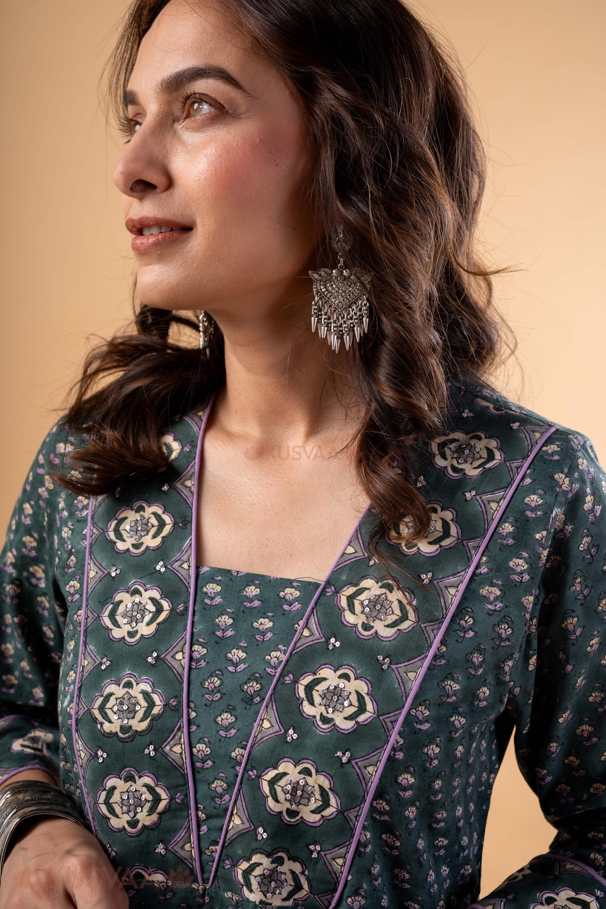 Image for Kusvaa Wkr331 Neya Cotton Handblock Straight Fit Kurta Featured