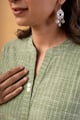 Image for Kusvaa Wkr344 Idika Handloom Cotton Green A Line Kurta Closeup.jpg