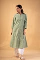 Image for Kusvaa Wkr344 Idika Handloom Cotton Green A Line Kurta Side.jpg