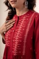 Image for Kusvaa Wkr346 Ahana Handloom Cotton Red A Line Kurta Closeup.jpg
