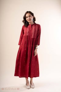 Image for Kusvaa Wkr346 Ahana Handloom Cotton Red A Line Kurta Front.jpg