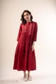 Image for Kusvaa Wkr346 Ahana Handloom Cotton Red A Line Kurta Front.jpg