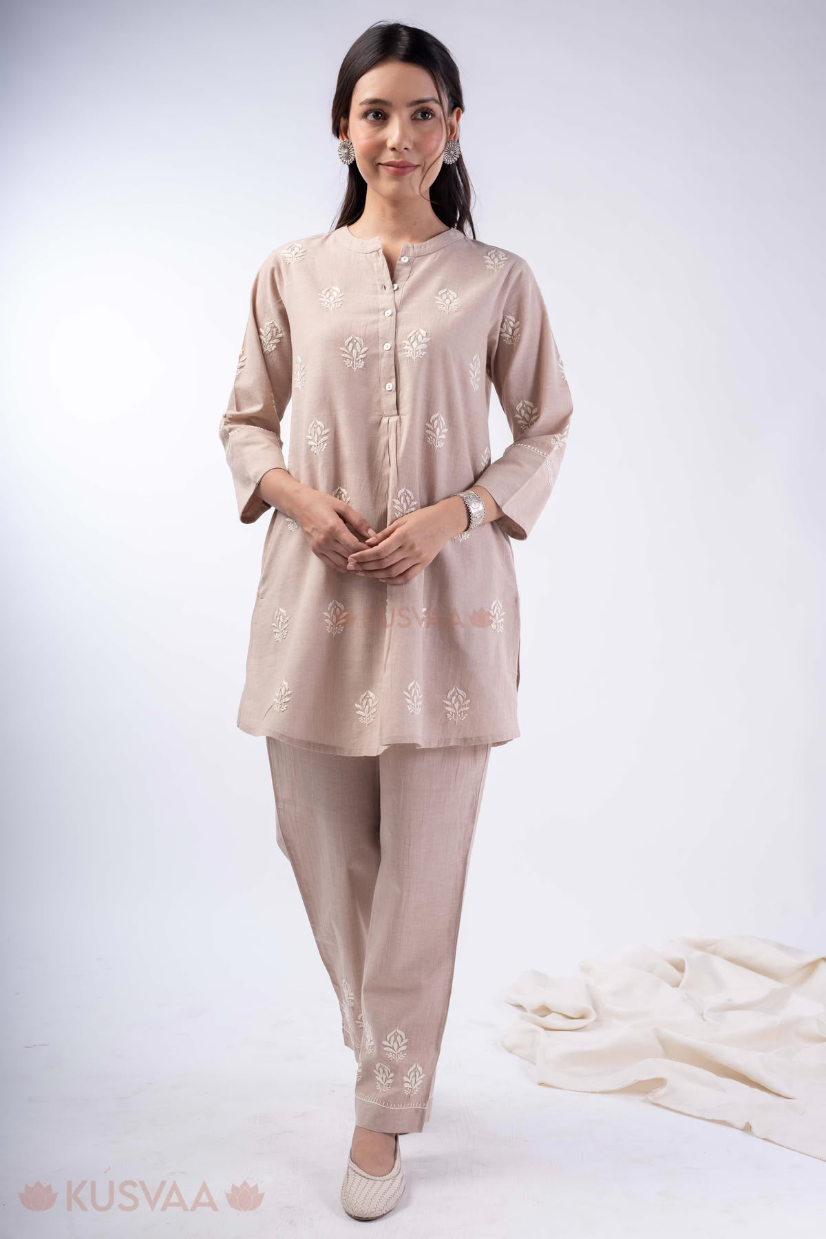 Image for Kusvaa Cood153 Vanya Nagari Handloom Beige Co Ord Set Front