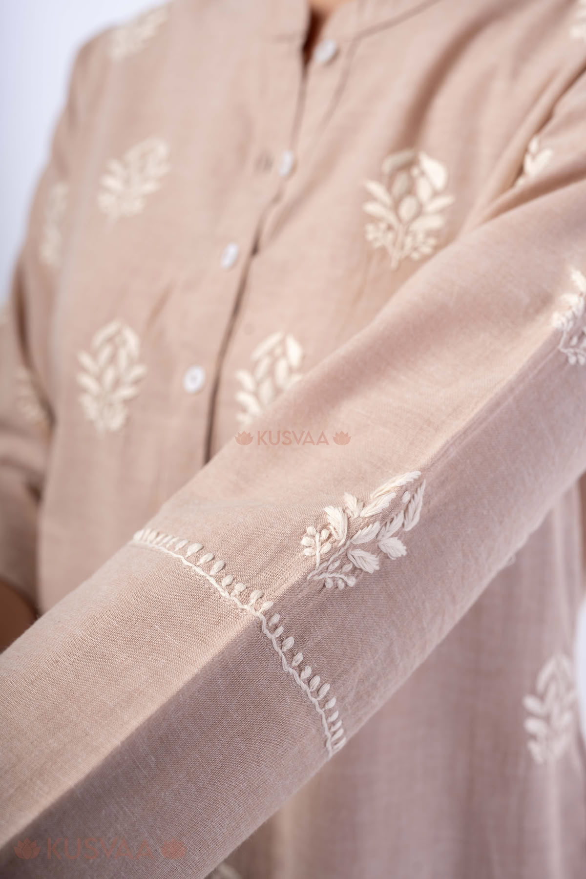 Image for Kusvaa Cood153 Vanya Nagari Handloom Beige Co Ord Set Sleeves