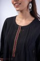 Image for Kusvaa Cood159 Anika Handloom Cotton Black Kurta Pant Set Closeup