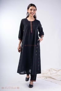 Image for Kusvaa Cood159 Anika Handloom Cotton Black Kurta Pant Set Front