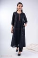 Image for Kusvaa Cood159 Anika Handloom Cotton Black Kurta Pant Set Front