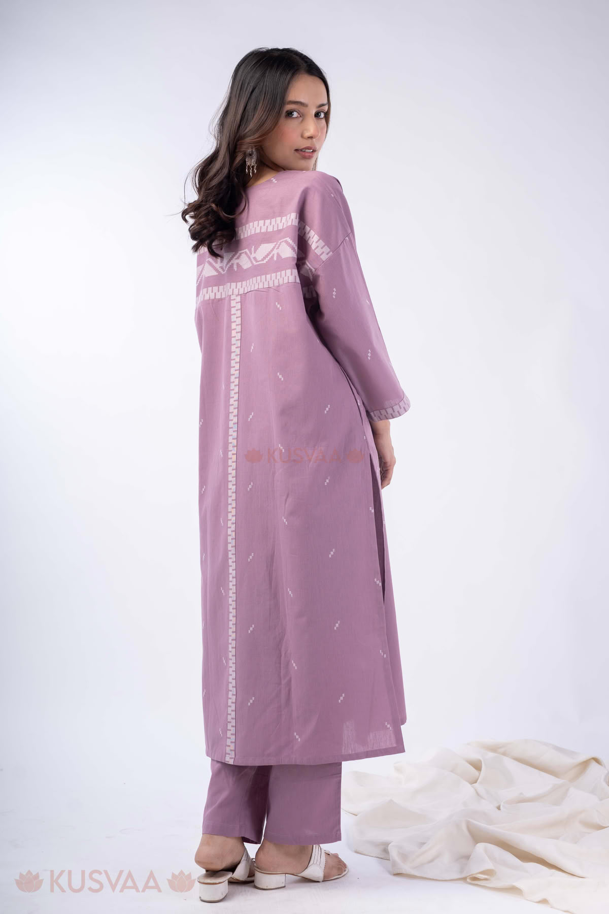 Image for Kusvaa Cood160 Aahana Handblock Cotton Purple Co Ord Set Back