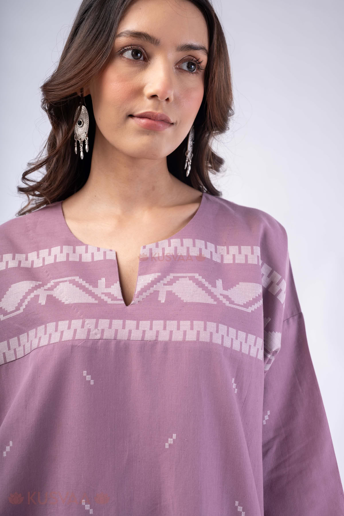 Image for Kusvaa Cood160 Aahana Handblock Cotton Purple Co Ord Set Featured