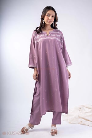 Image for Kusvaa Cood160 Aahana Handblock Cotton Purple Co Ord Set Front