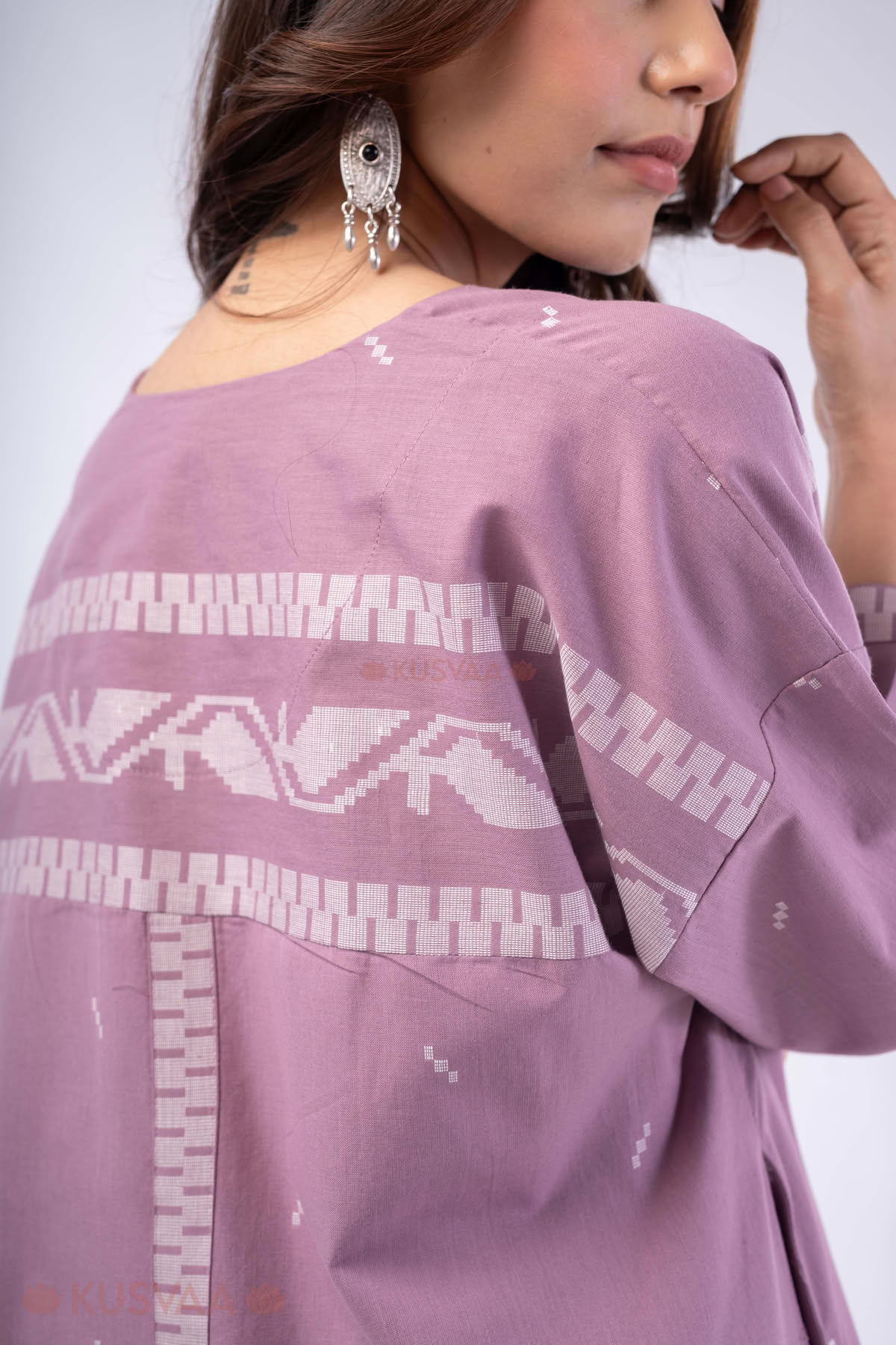 Image for Kusvaa Cood160 Aahana Handblock Cotton Purple Co Ord Set Shoulder