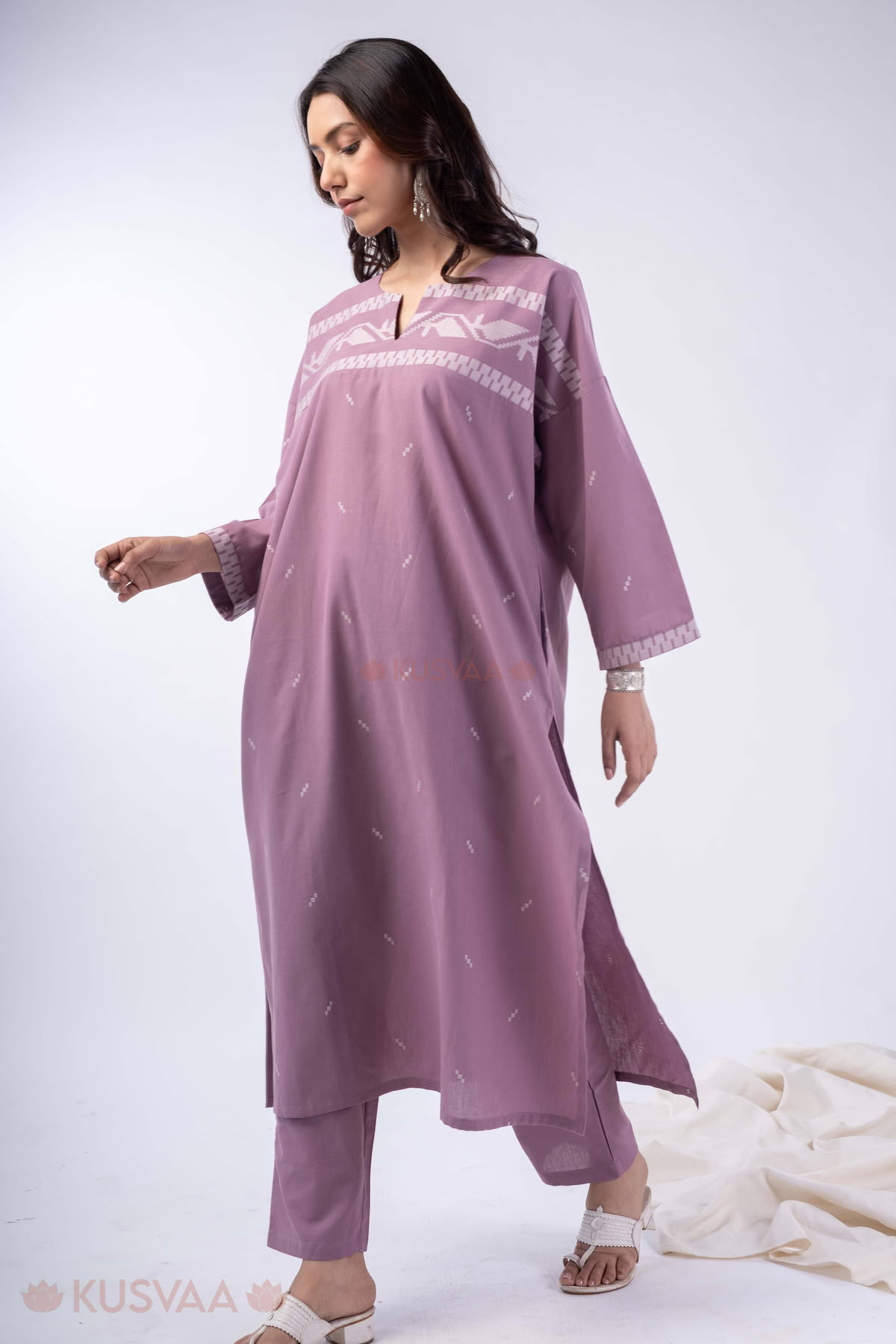 Image for Kusvaa Cood160 Aahana Handblock Cotton Purple Co Ord Set Walk