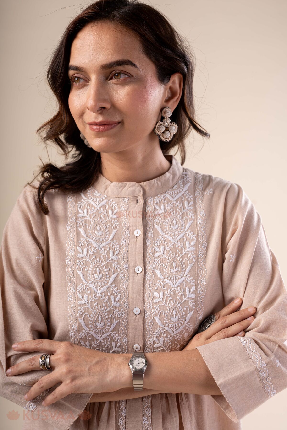 Kriti Nagari-Handloom Beige Dress