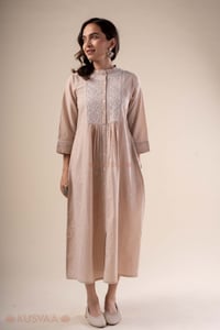 Image for Kusvaa Dr102 Kriti Nagari Handloom Beige Dress Front